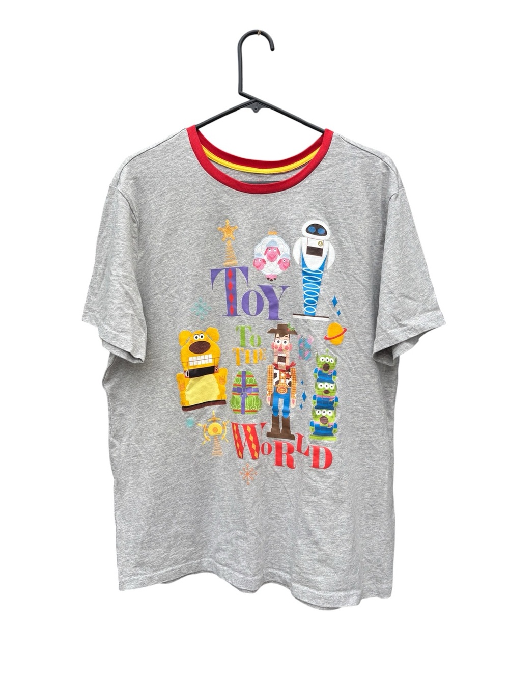 Disney Gray Short Sleeve Toy Story Graphic Tee with Red Neck Trim